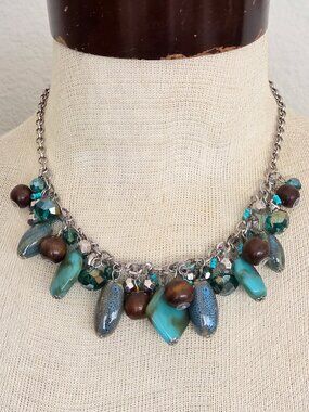 Mixed Materials Bead Cluster Statement Necklace